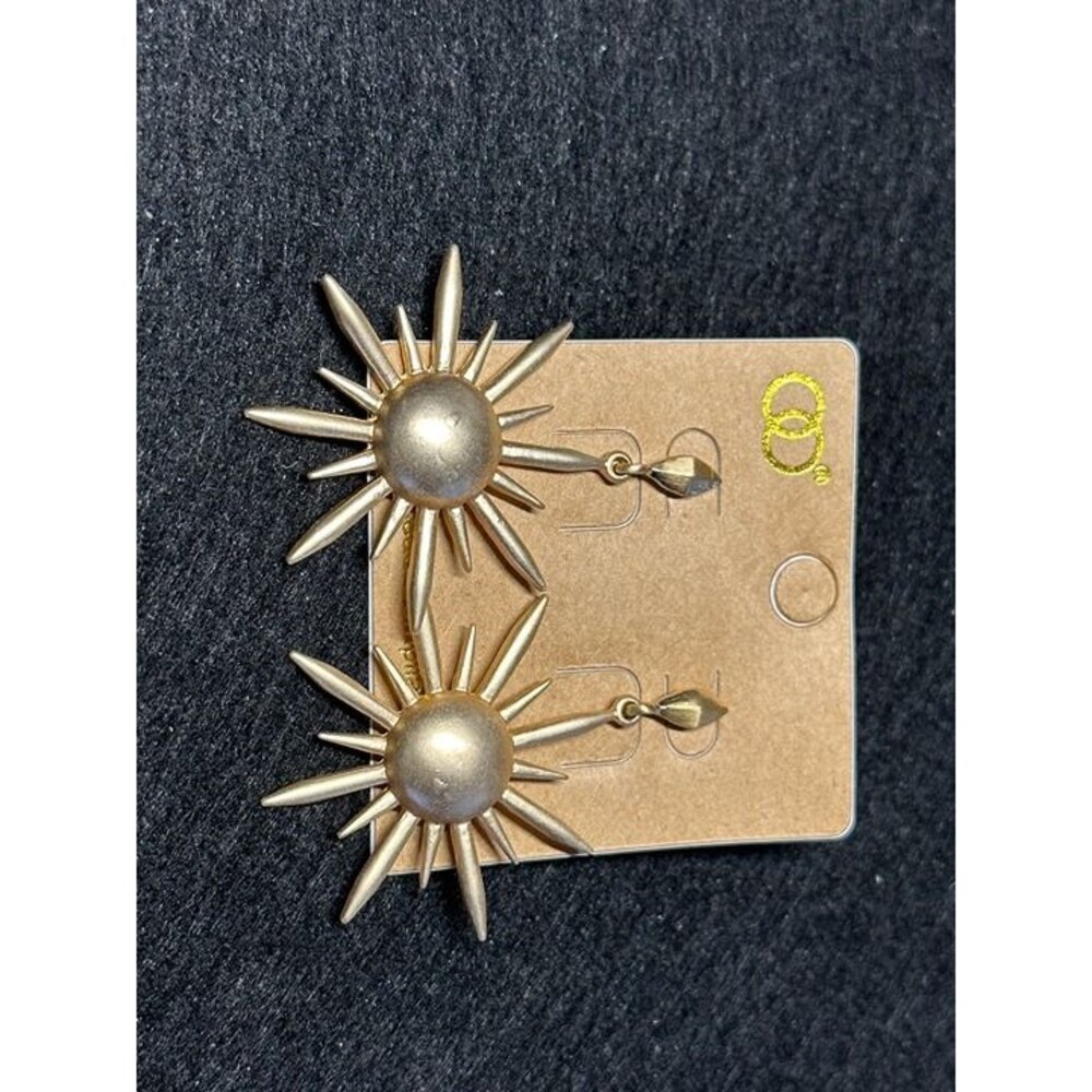 Gold Tone Sunburst Starburst Stud Dangle Earrings Boho Statement Style New